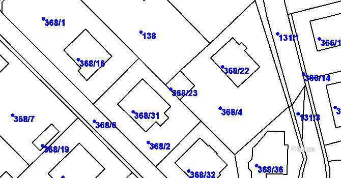Parcela st. 368/23 v KÚ Hosín, Katastrální mapa