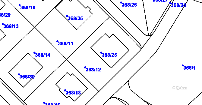 Parcela st. 368/25 v KÚ Hosín, Katastrální mapa