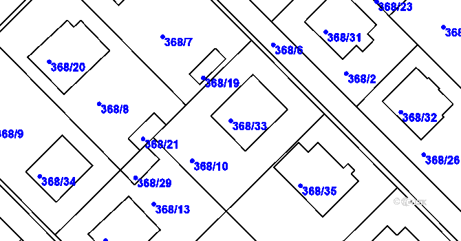 Parcela st. 368/33 v KÚ Hosín, Katastrální mapa