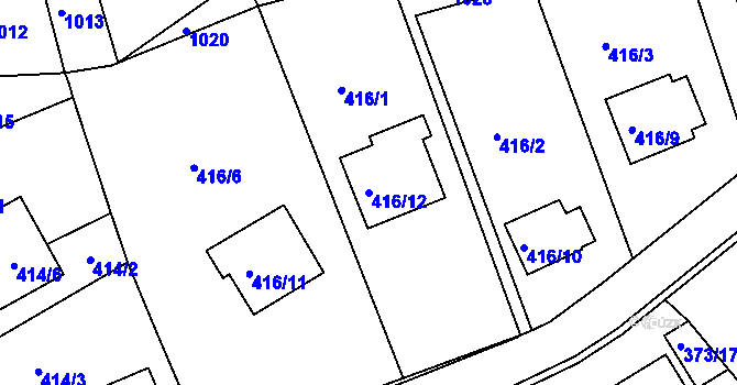Parcela st. 416/12 v KÚ Hosín, Katastrální mapa