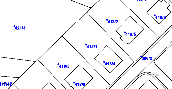 Parcela st. 418/1 v KÚ Hosín, Katastrální mapa