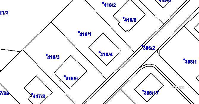 Parcela st. 418/4 v KÚ Hosín, Katastrální mapa