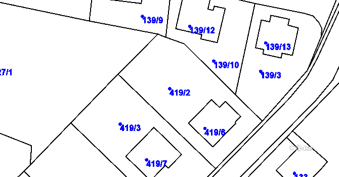 Parcela st. 419/2 v KÚ Hosín, Katastrální mapa
