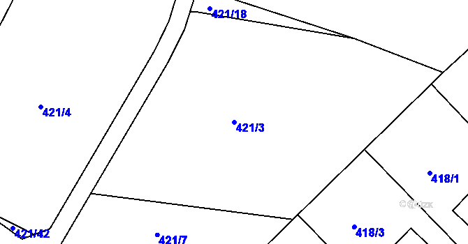 Parcela st. 421/3 v KÚ Hosín, Katastrální mapa