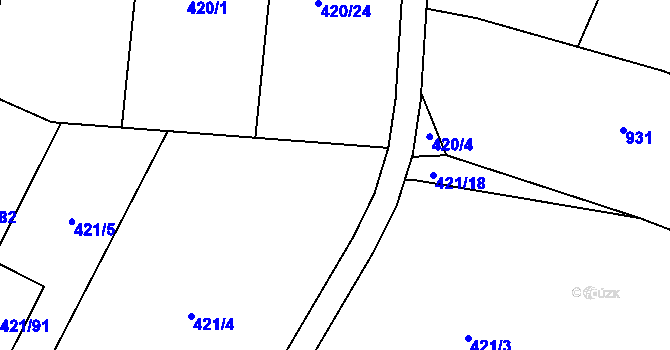 Parcela st. 421/6 v KÚ Hosín, Katastrální mapa