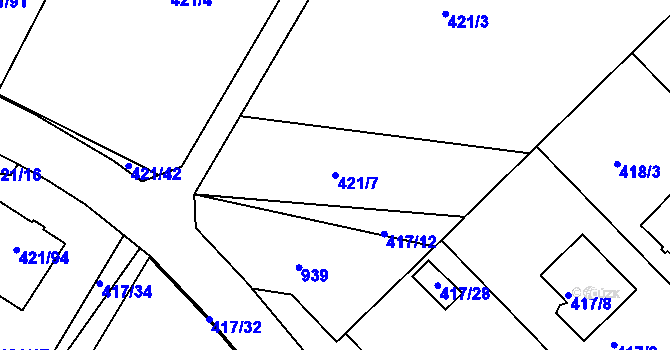 Parcela st. 421/7 v KÚ Hosín, Katastrální mapa