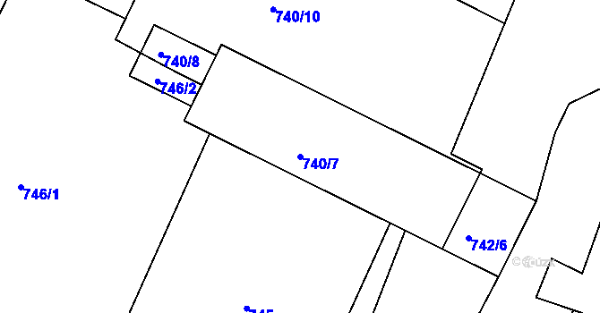 Parcela st. 740/7 v KÚ Hosín, Katastrální mapa