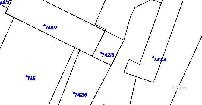 Parcela st. 742/6 v KÚ Hosín, Katastrální mapa