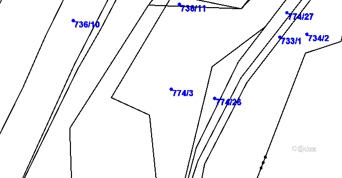 Parcela st. 774/3 v KÚ Hosín, Katastrální mapa