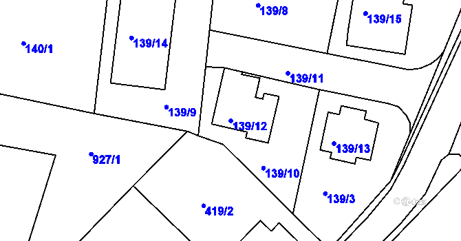 Parcela st. 139/12 v KÚ Hosín, Katastrální mapa