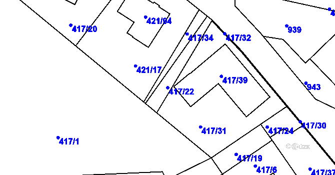 Parcela st. 417/22 v KÚ Hosín, Katastrální mapa