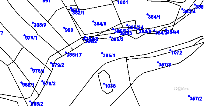 Parcela st. 385/1 v KÚ Hosín, Katastrální mapa