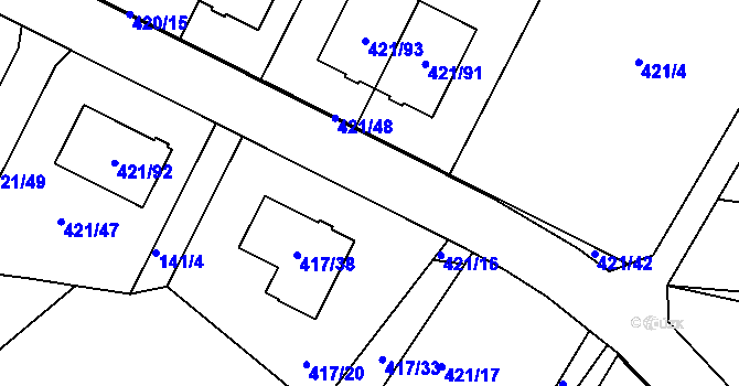 Parcela st. 421/15 v KÚ Hosín, Katastrální mapa