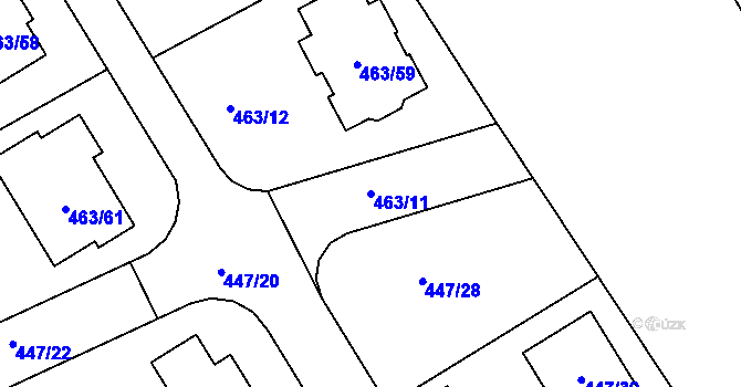 Parcela st. 463/11 v KÚ Hosín, Katastrální mapa