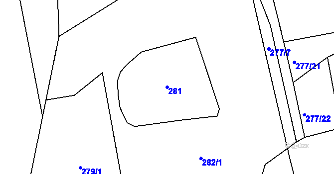 Parcela st. 281 v KÚ Hosín, Katastrální mapa