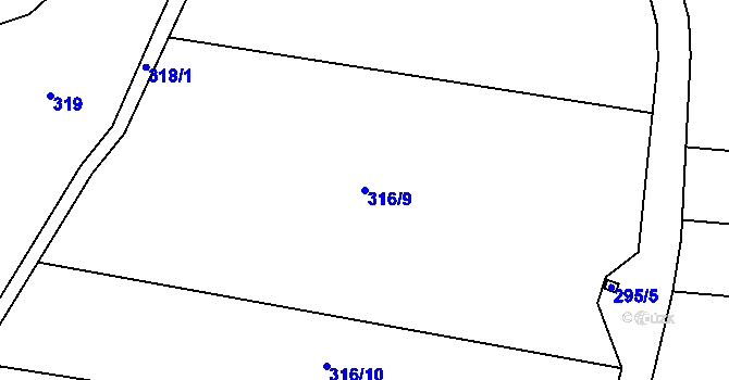 Parcela st. 316/9 v KÚ Hosín, Katastrální mapa