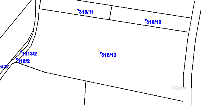 Parcela st. 316/13 v KÚ Hosín, Katastrální mapa