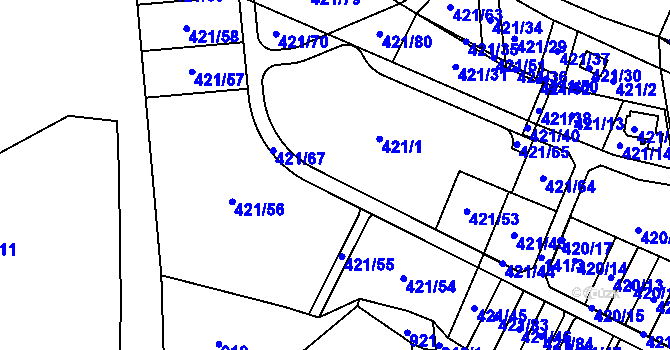 Parcela st. 421/1 v KÚ Hosín, Katastrální mapa