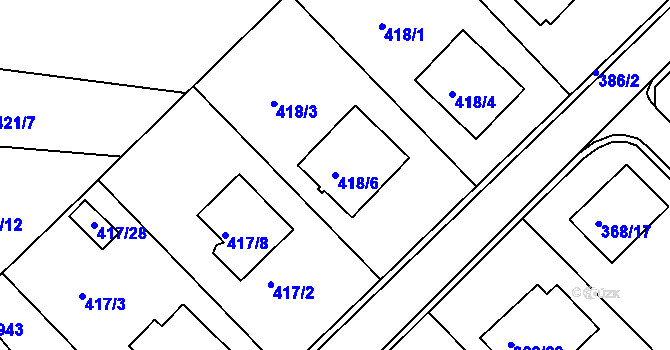 Parcela st. 418/6 v KÚ Hosín, Katastrální mapa