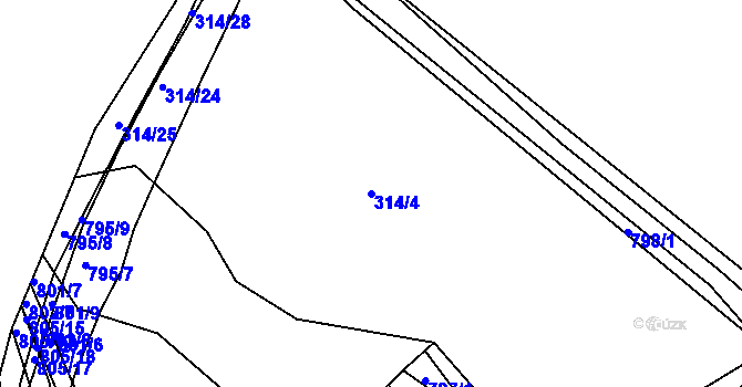 Parcela st. 314/4 v KÚ Hosín, Katastrální mapa