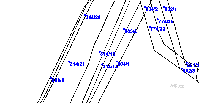 Parcela st. 314/15 v KÚ Hosín, Katastrální mapa