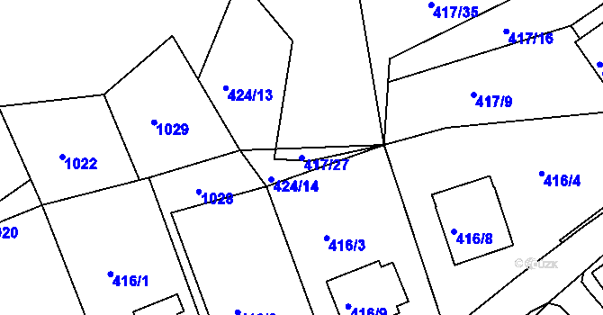 Parcela st. 417/27 v KÚ Hosín, Katastrální mapa