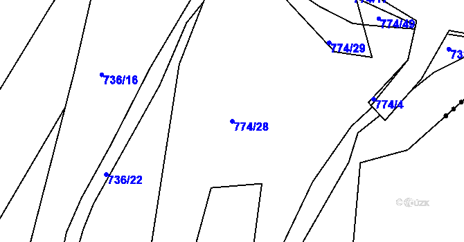 Parcela st. 774/28 v KÚ Hosín, Katastrální mapa