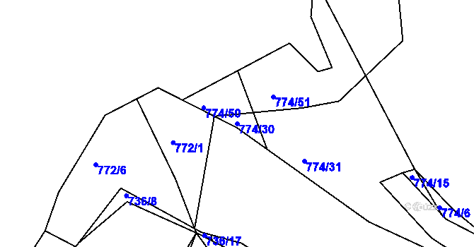 Parcela st. 774/30 v KÚ Hosín, Katastrální mapa