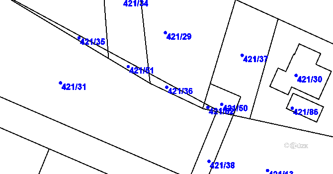 Parcela st. 421/36 v KÚ Hosín, Katastrální mapa