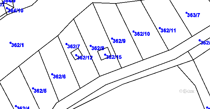 Parcela st. 362/15 v KÚ Hosín, Katastrální mapa