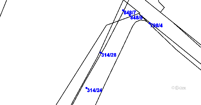 Parcela st. 314/28 v KÚ Hosín, Katastrální mapa