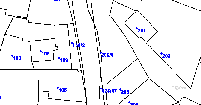 Parcela st. 200/5 v KÚ Hosín, Katastrální mapa