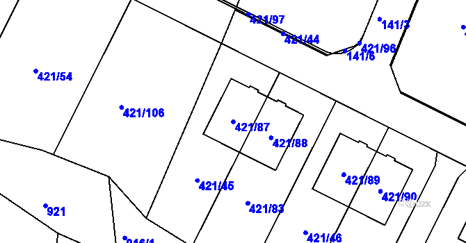 Parcela st. 421/87 v KÚ Hosín, Katastrální mapa