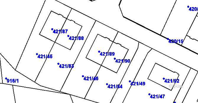 Parcela st. 421/89 v KÚ Hosín, Katastrální mapa