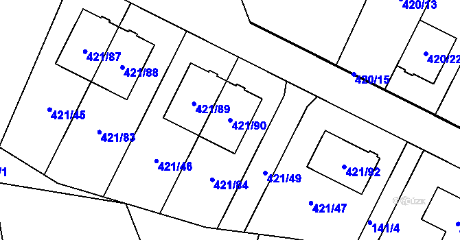 Parcela st. 421/90 v KÚ Hosín, Katastrální mapa