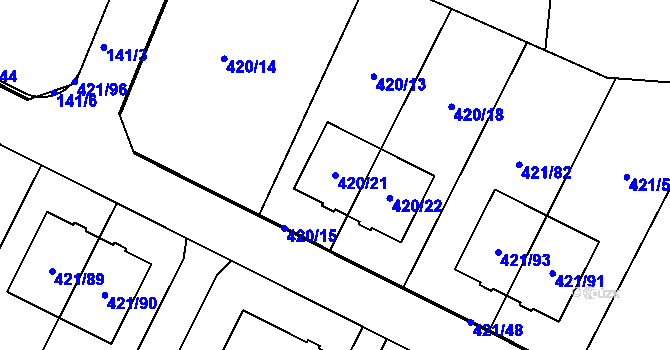 Parcela st. 420/21 v KÚ Hosín, Katastrální mapa