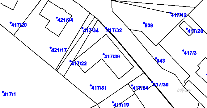 Parcela st. 417/39 v KÚ Hosín, Katastrální mapa
