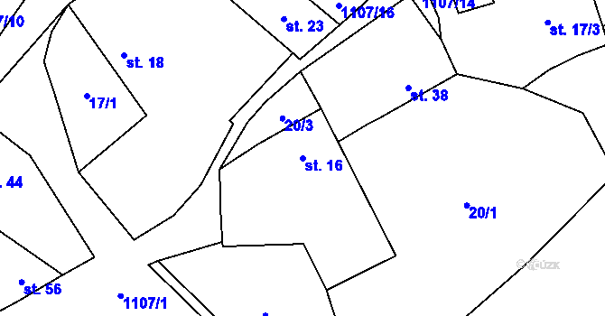Parcela st. 16 v KÚ Hodějov, Katastrální mapa