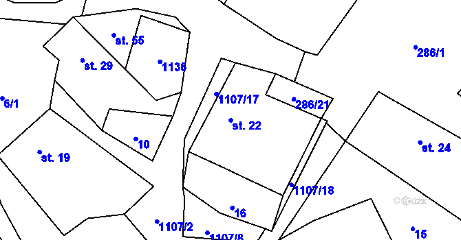 Parcela st. 22 v KÚ Hodějov, Katastrální mapa