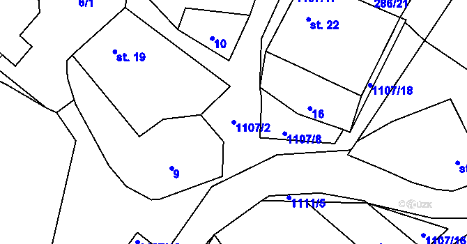 Parcela st. 1107/2 v KÚ Hodějov, Katastrální mapa