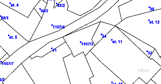Parcela st. 1107/3 v KÚ Hodějov, Katastrální mapa