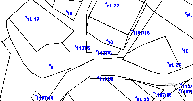 Parcela st. 1107/8 v KÚ Hodějov, Katastrální mapa