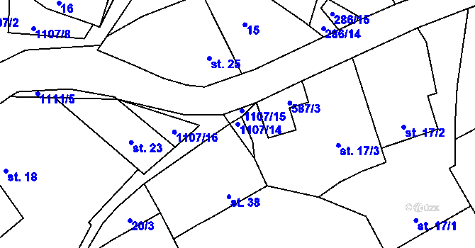 Parcela st. 1107/14 v KÚ Hodějov, Katastrální mapa