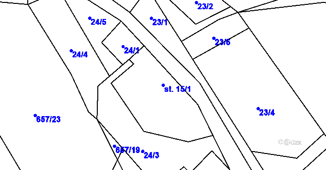 Parcela st. 15/1 v KÚ Hodějov, Katastrální mapa