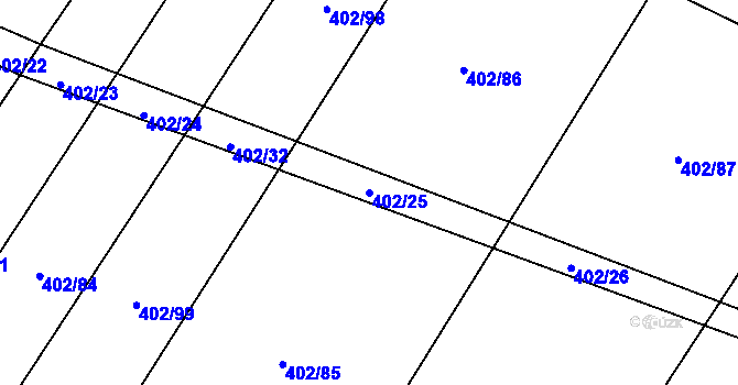 Parcela st. 402/25 v KÚ Hoslovice, Katastrální mapa