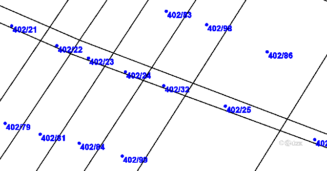 Parcela st. 402/32 v KÚ Hoslovice, Katastrální mapa