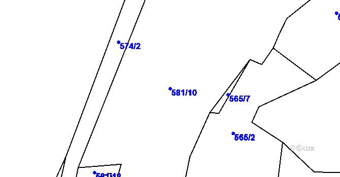Parcela st. 581/10 v KÚ Hoslovice, Katastrální mapa