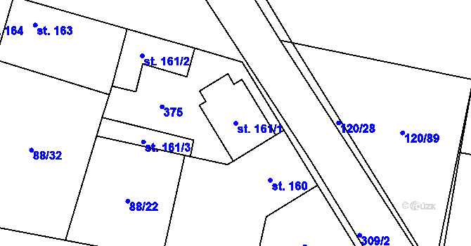 Parcela st. 161/1 v KÚ Hospozín, Katastrální mapa