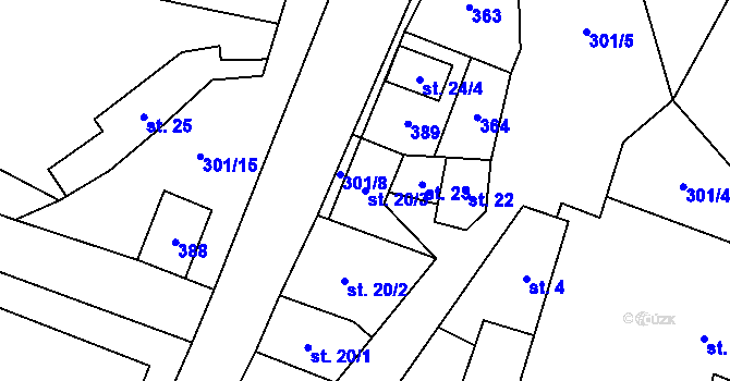 Parcela st. 20/3 v KÚ Hospozín, Katastrální mapa
