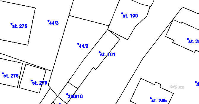 Parcela st. 101 v KÚ Hospozín, Katastrální mapa